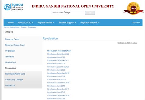 IGNOU Revaluation Result 2023 (Out), ignou.ac.in: June and December .